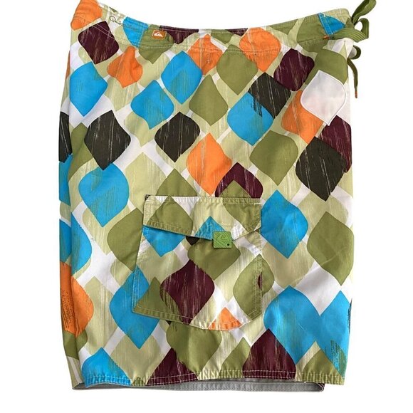 Quicksilver Men's Drawstring Surf Swim Boardshorts Green/Teal/Orange Pocket - 38 - Picture 1 of 12